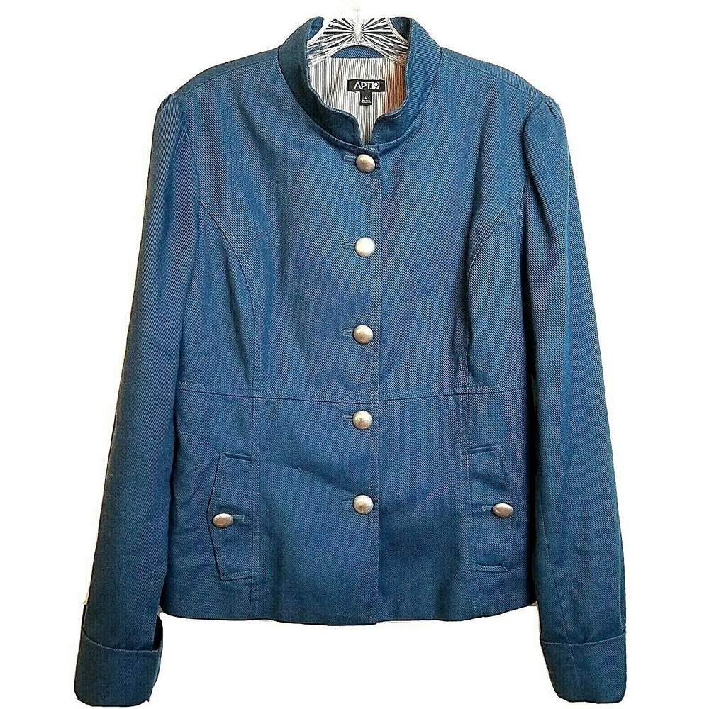 Apt 9 Women's Jacket Blazer LARGE Blue Lined Metal Buttons Punk Military Y2K
